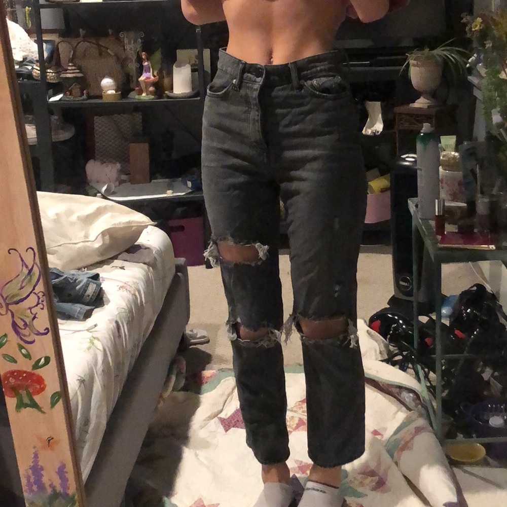BDG Black Washed Distressed Straight Leg  Jeans